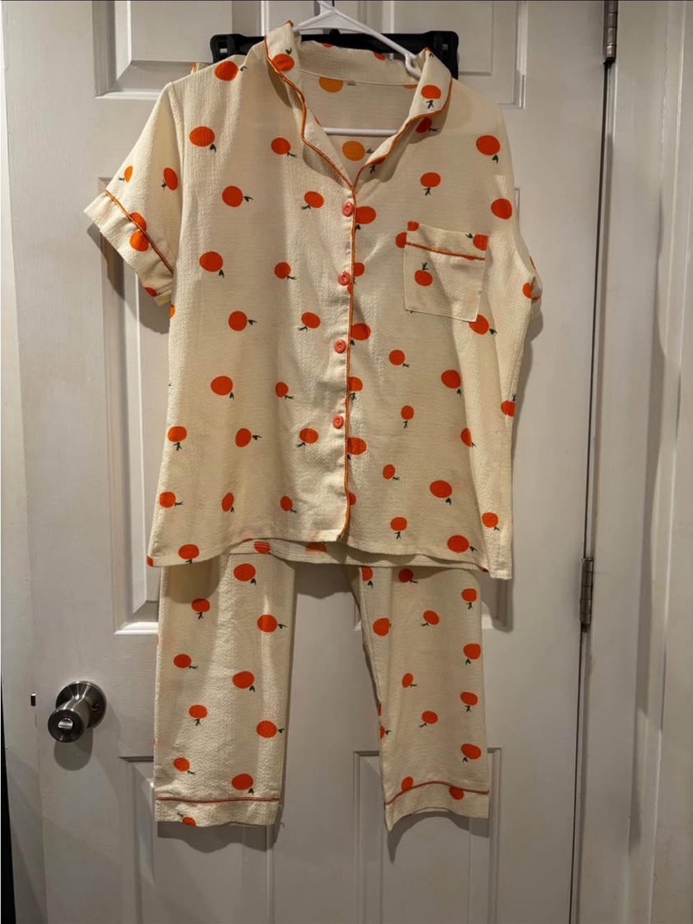 Cream Pajama Set with Orange Print